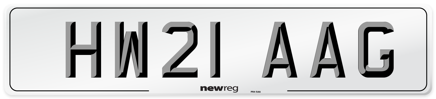 HW21 AAG Number Plate from New Reg